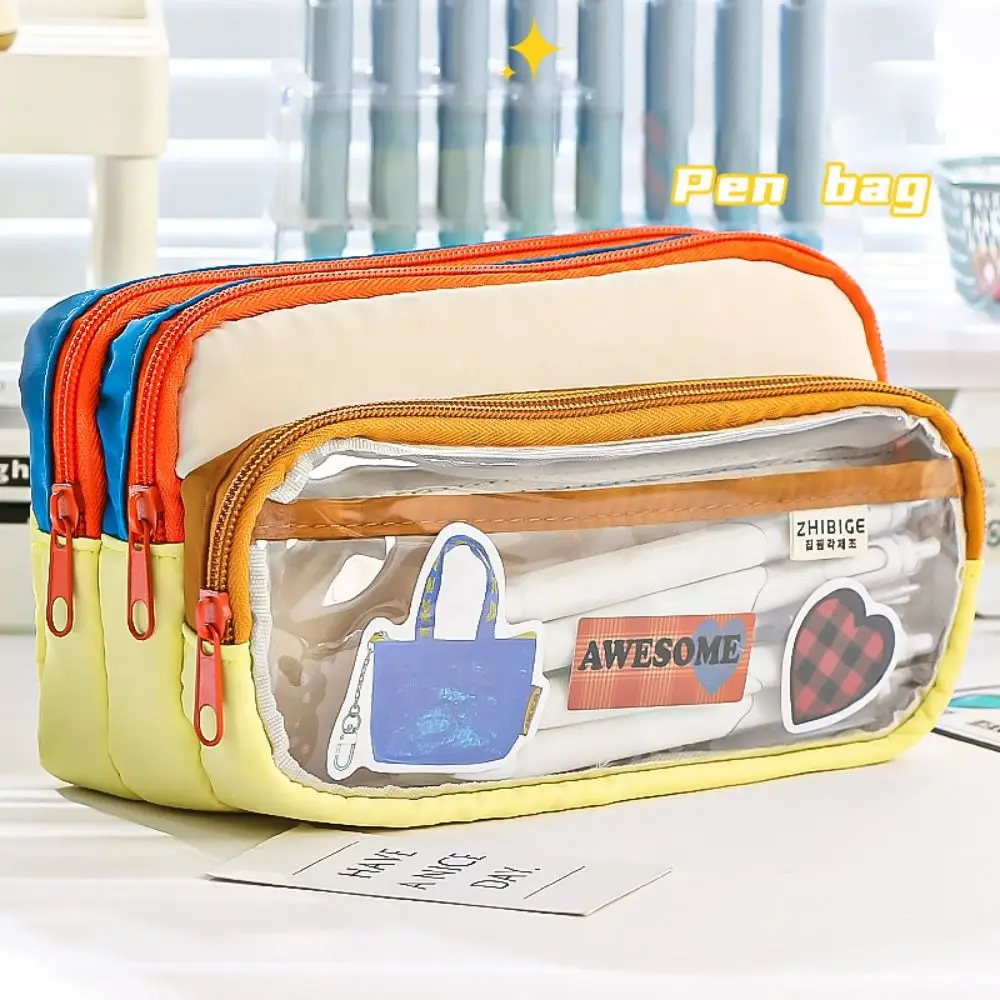 Multi Layer Pencil Pouch Assorted Colors Dust Prevention Pencil Storage Bag Badge Display Large Capacity Stationery Bag Student