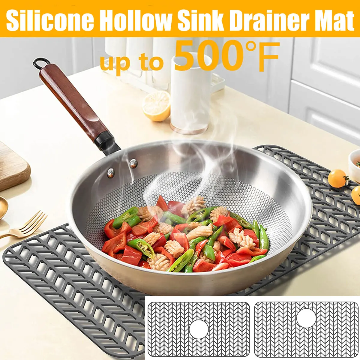 Silicone sink mat heat resistant anti slip grid sink drainage center protective mat portable drying mat home kitchen countertop