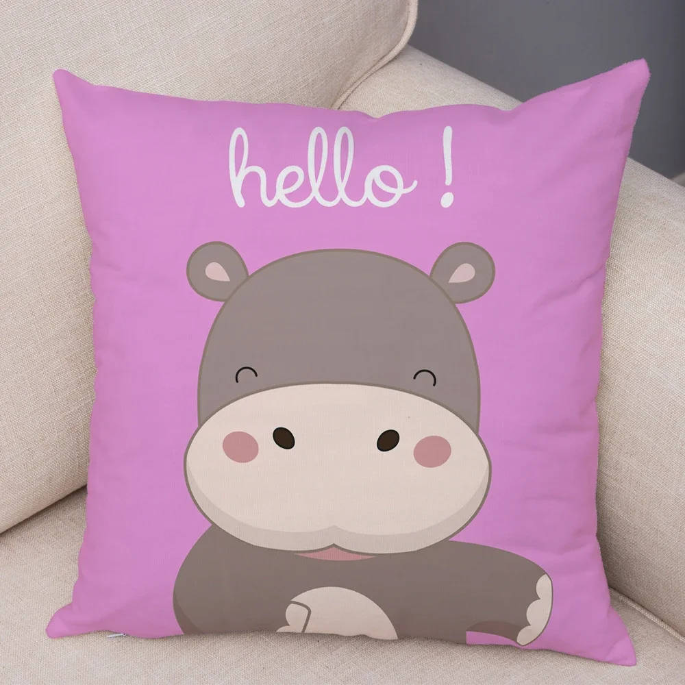 Elephant Family Animal Cushion Cover Decor Cute Cartoon Baby Bottle Hippo Pillowcase Sofa Car Home Pillowcase