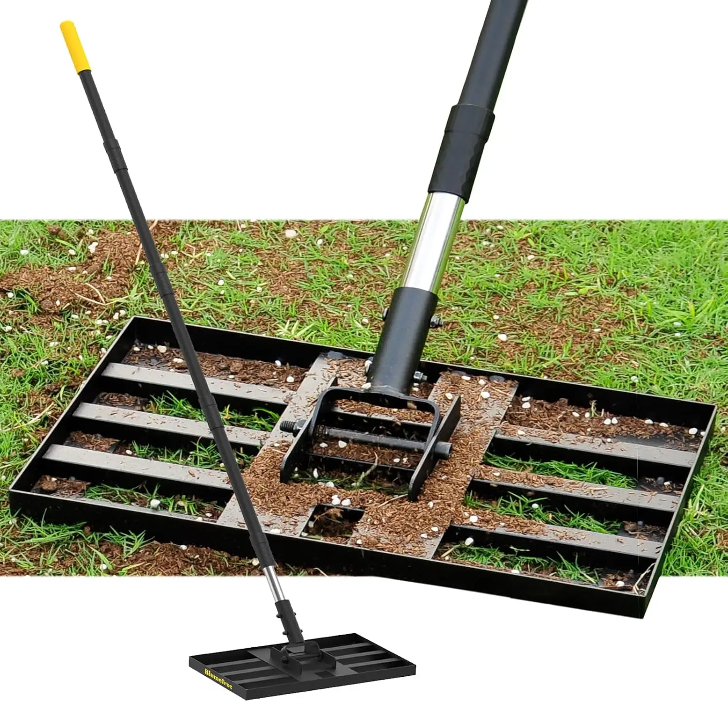 

Lawn Leveling Rake, 17"x10" Heavy Duty Sand Leveling Tool with 6.7FT Stainless Steel Handle, Soil Compost Gravel Leveler for
