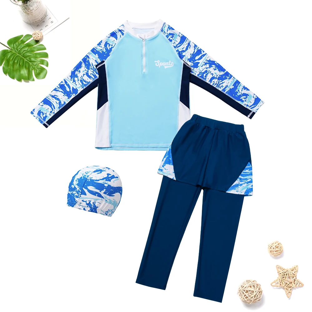 

Цельный купальник для мальчиков с длинными рукавами и брюками UPF50, защита от солнца, быстросохнущая водная одежда для детей