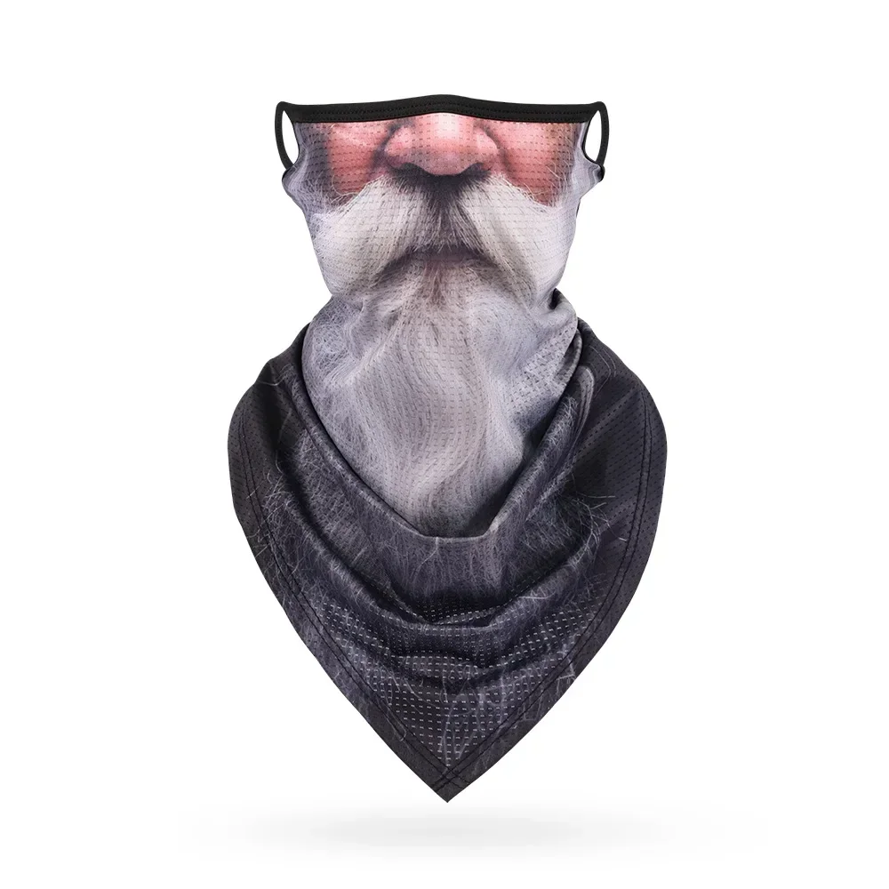 3D Bearded Men Printed Motorcycle Face Mask Outdoor Multi-functional Neck Gaiter Ear Hook Face Cover Reusable Cycling Headgear