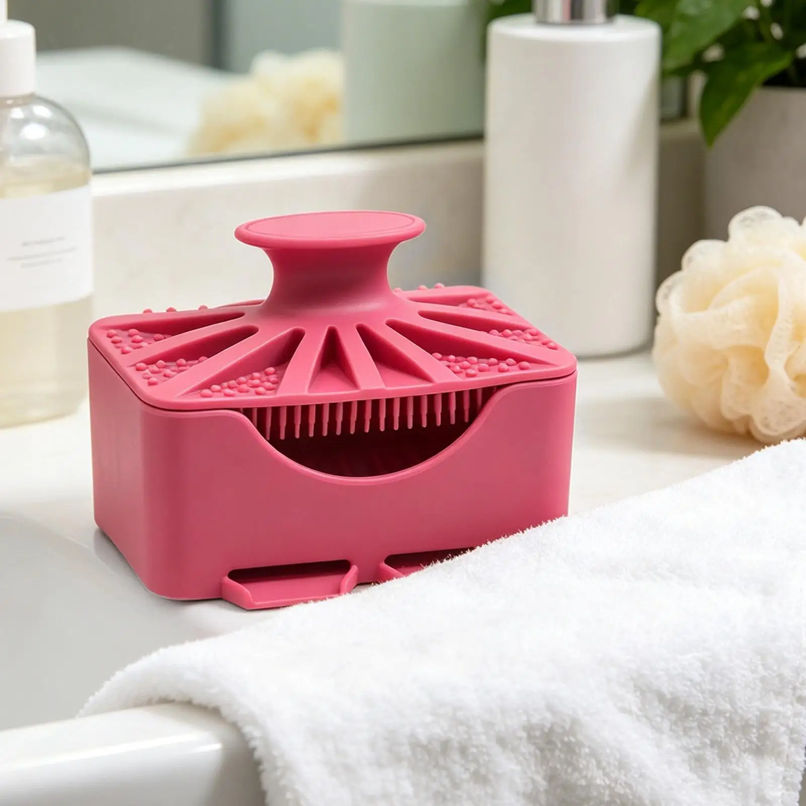 

Soap Container Silicone Leakproof Box With Shower Brush 2 In 1 Soap Bar Holder With Lid For Travel Bathroom Gym Bath Home