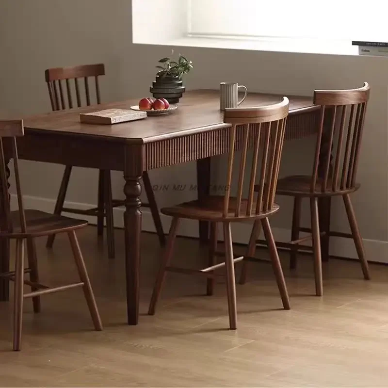 American light retro black walnut all solid wood dining table dining table simple dining table and chair combination rectangular