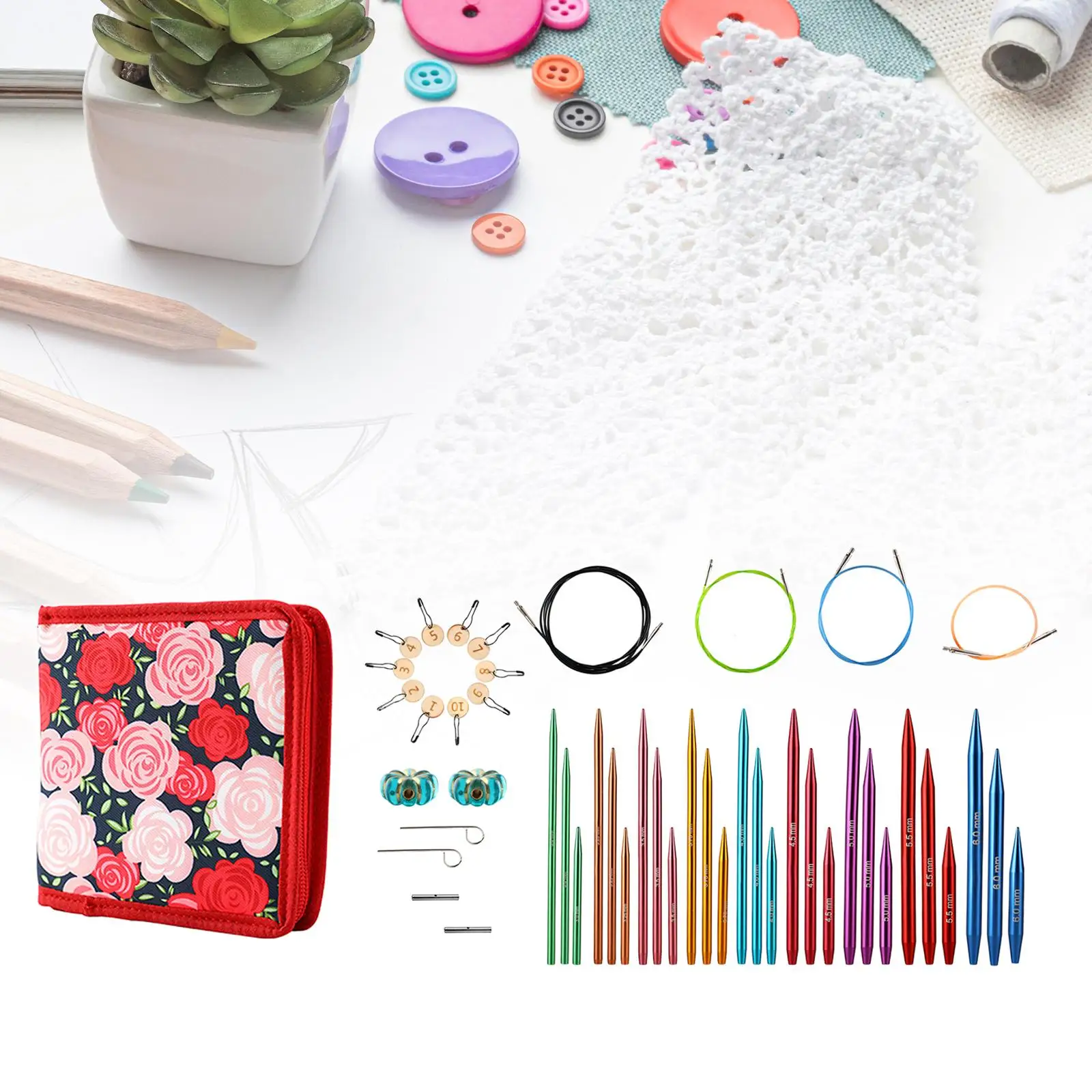 

Circular Knitting Needle Set, Interchangeable Crochet Hook with Storage Bag,