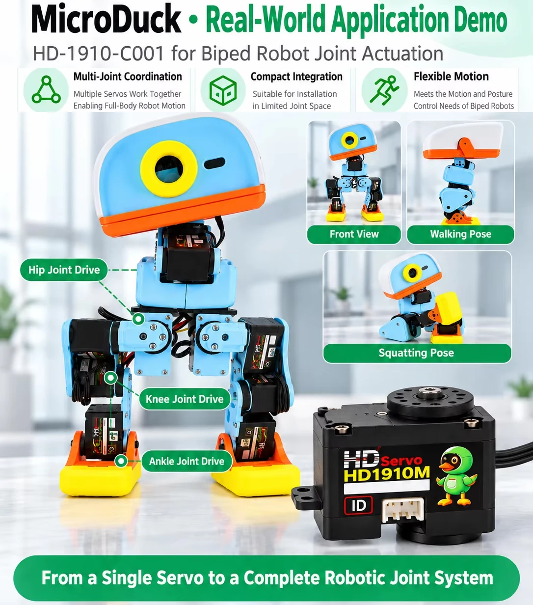 Feetech HD1910 TTL 12kg 6V Coreless Metal Gear Dual Axis Servo Sim2Real Pure PD Mode Replace for Microduck Robot Joint Actuator