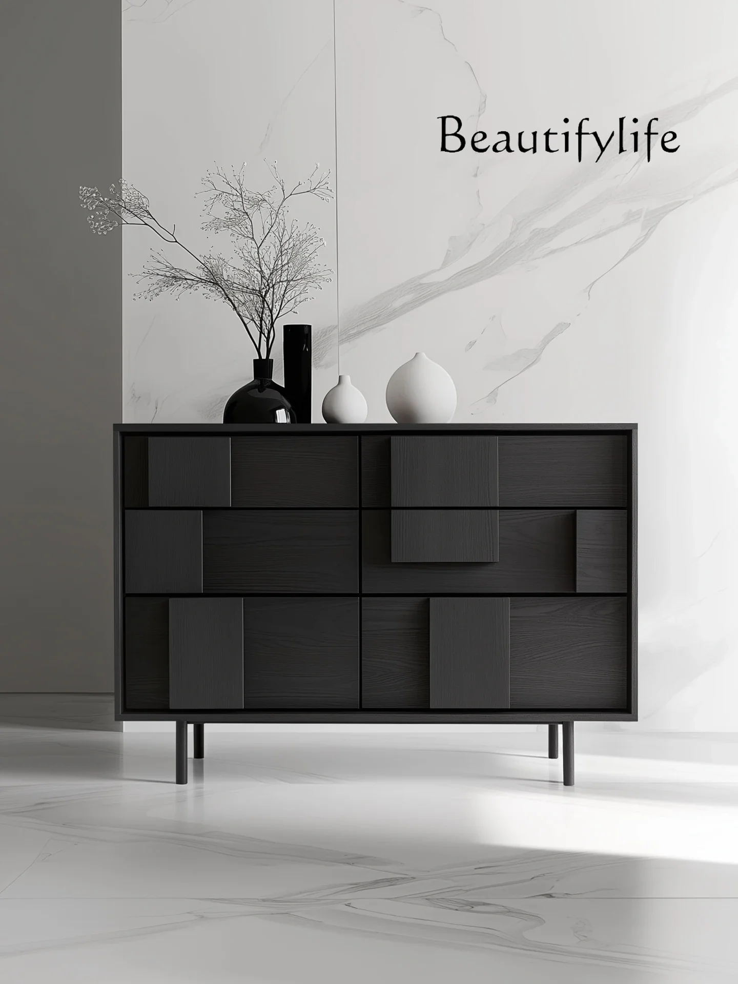 

Y Solid Wood Six-chest Cabinet Ash Wood Edge Cabinet Bedroom Locker Design Sense Living Room Porch Storage Cabinet Black