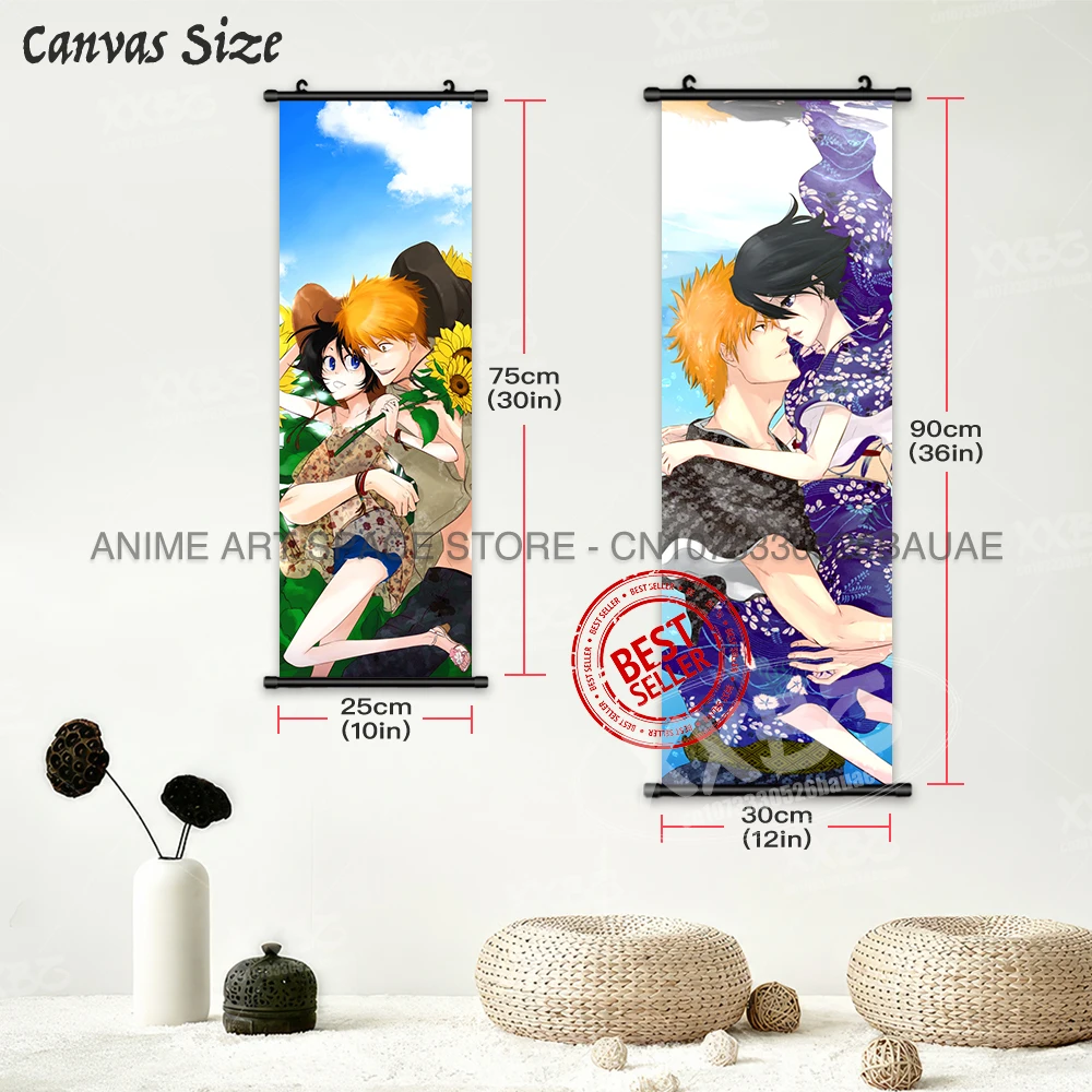 Anime BLEACH Figuren Poster Kurosaki Ichigo Wandkunst Scrolls Bild Kuchiki Rukia Home Decor Leinwand Japanische Hängende Malerei – Detail 5
