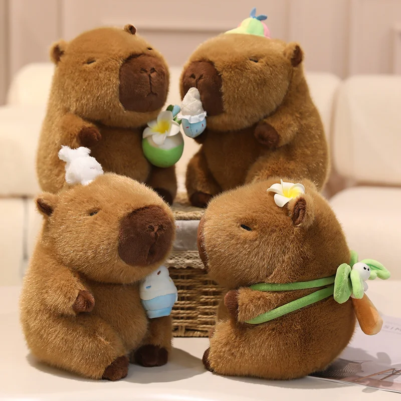 New Sports Travel Series Capybara Animals Plush Toys Cartoon Kapibala Carrying Bag Football Skateboard, Swimming Ice Cream Gifts