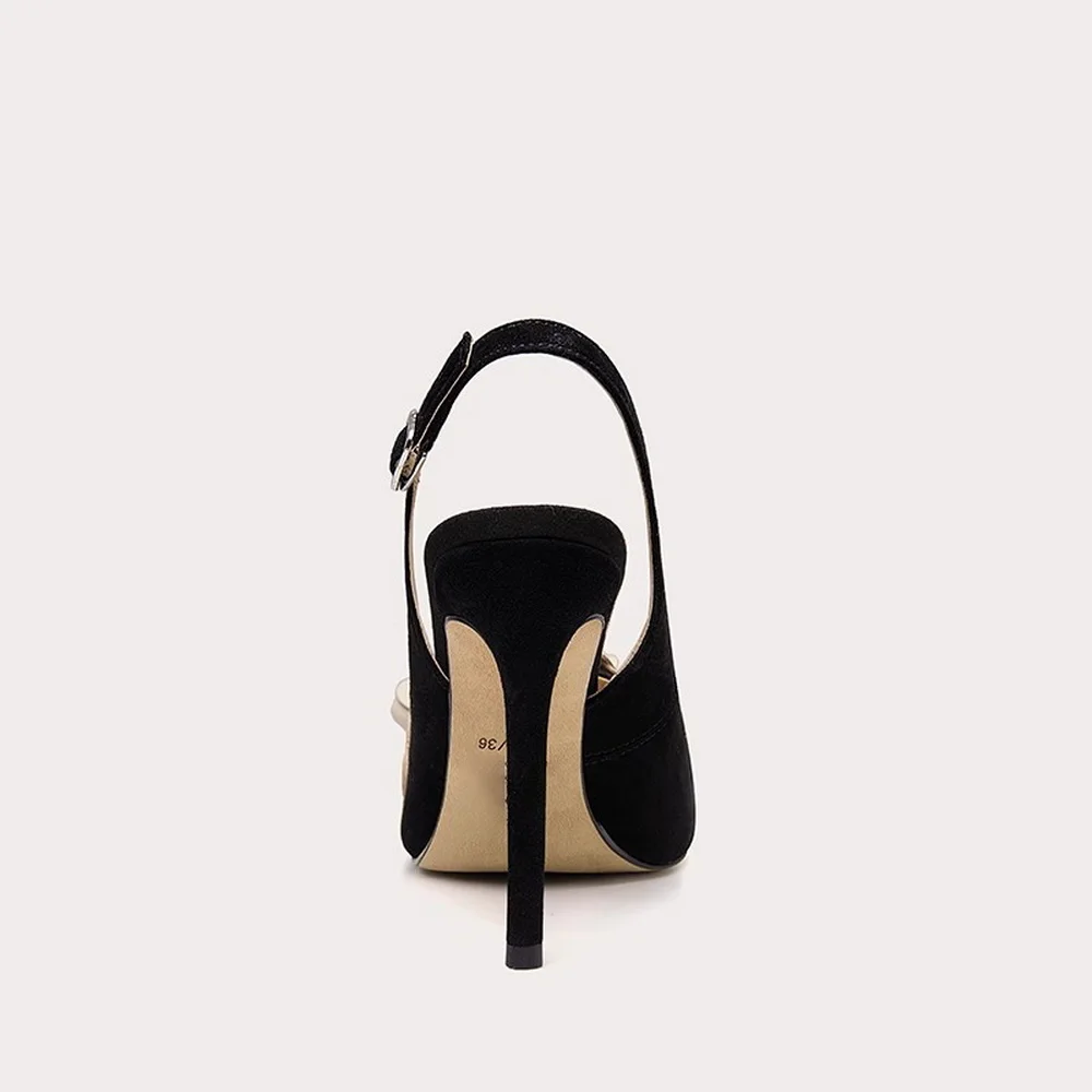 12CM/4.7inch High Heels Sandals,Women Pumps,Sexy Big Flower Shoes,Flock Slingbacks,Pointed Toe,Ankle Buckle Strap,Black,Dropship - view 3