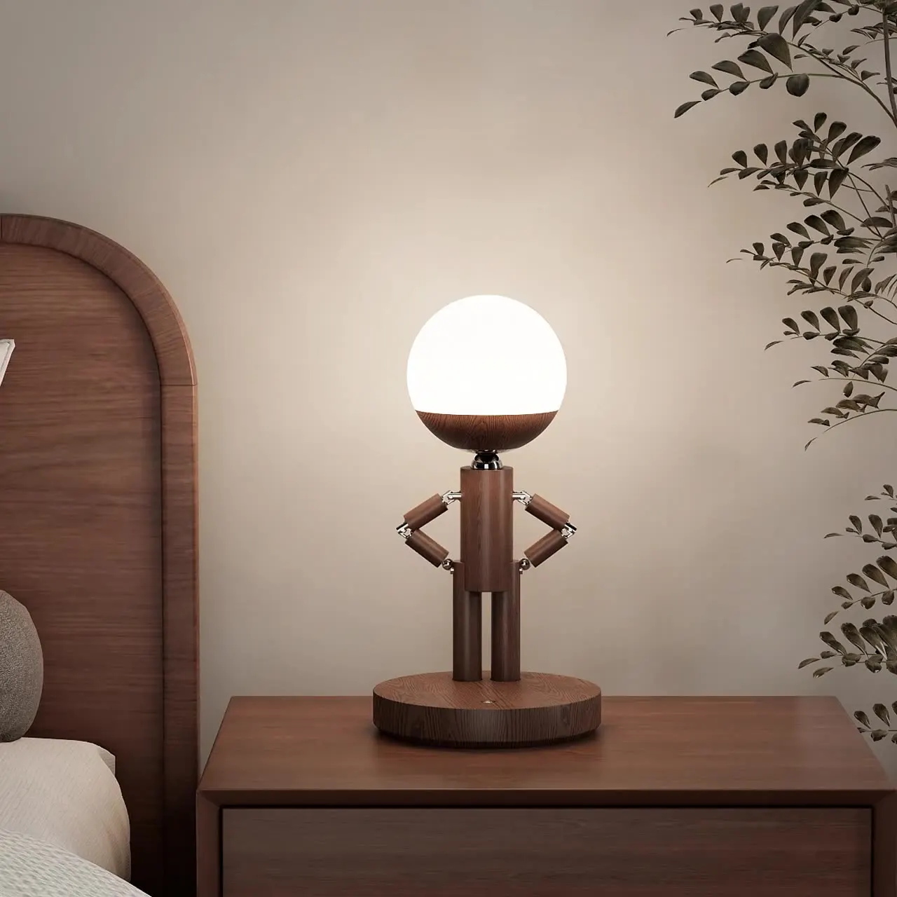 

Creative Design Puppet Man Standing Desk Lamp, Solid Wood Desktop Art Ornament, Touch Switch Metal Decorative Desk Lamp YX845SG