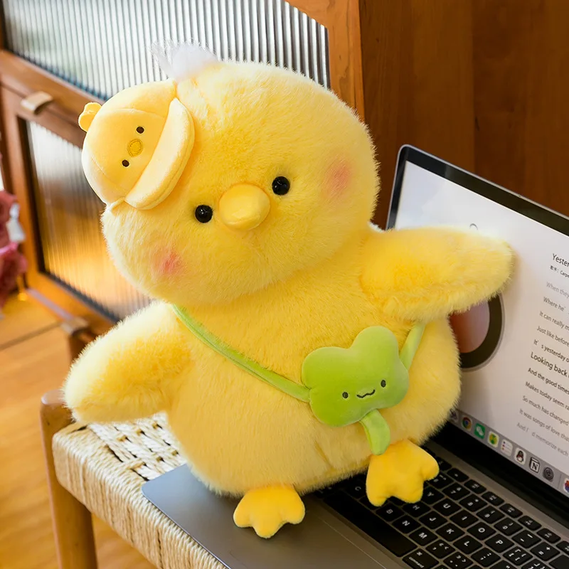 Cute Backpack Chick Plush Toy Cartoon Chicken Stuffed Doll Kids Playmate Lovely Gift Healing Soft Fluffy Home Decor For Girls`
