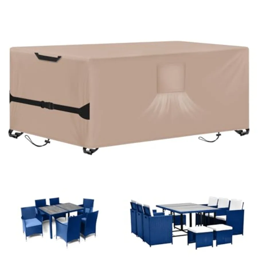 

Rectangular Patio Heavy Duty Table Cover -Garden Furniture Covers for Shade and Rain, 600D Oxford Cloth Waterproof Outdoor Dini