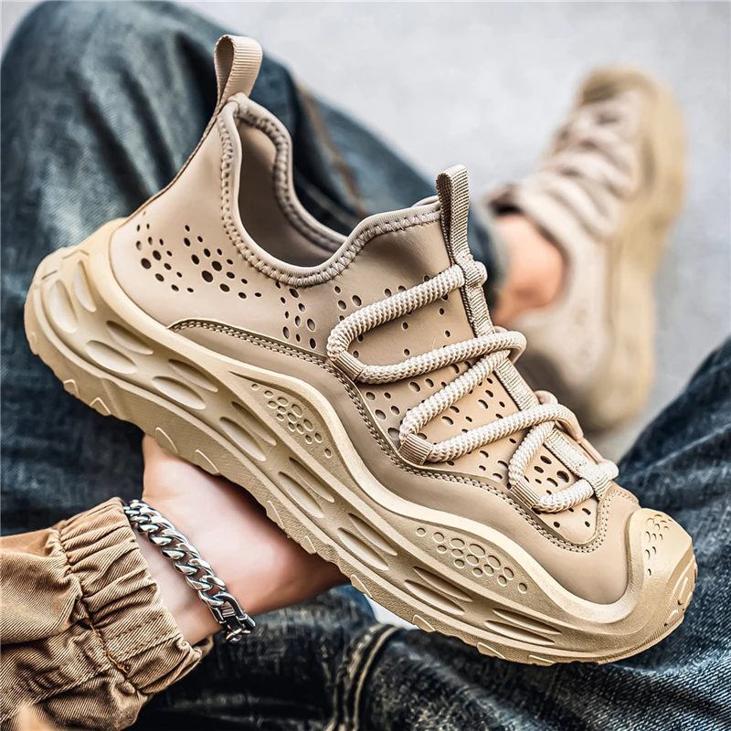 

Весенне-осенняя новая мужская повседневная обувь, модные противоскользящие износостойкие спортивные кроссовки на толстой подошве, модная дышащая сетчатая обувь