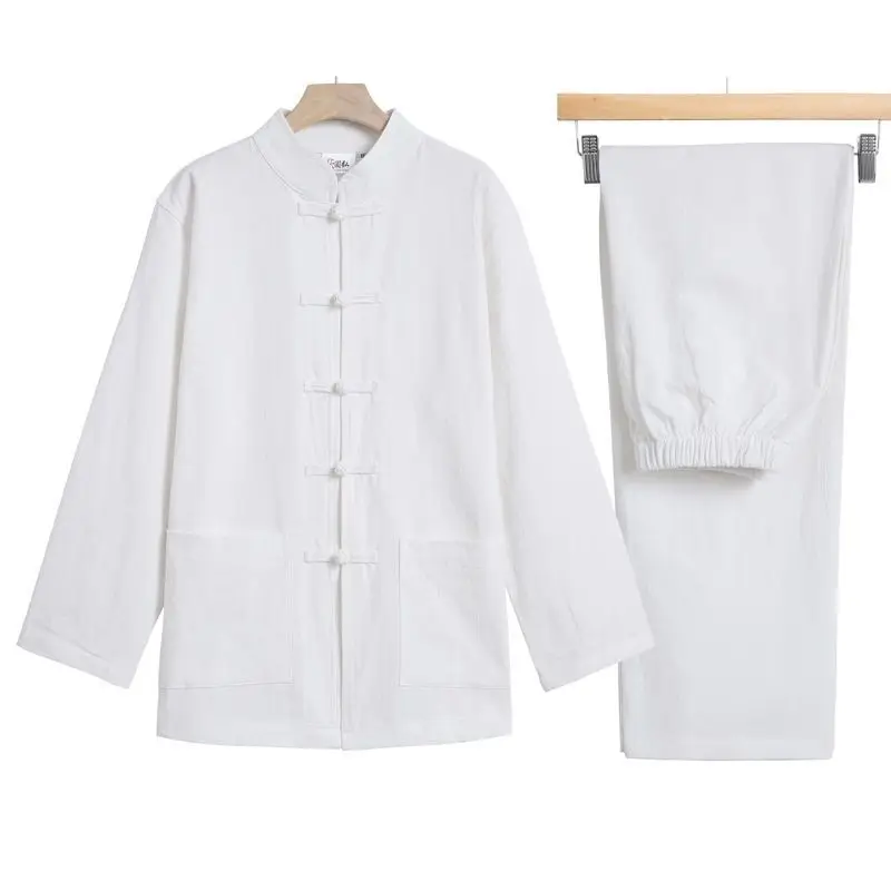 Nuevo Conjunto de Bata Larga de Algodón y Lino para Hombre, Estilo Chino, Manga Larga, Cómodo para Hombres de Mediana Edad y Mayores