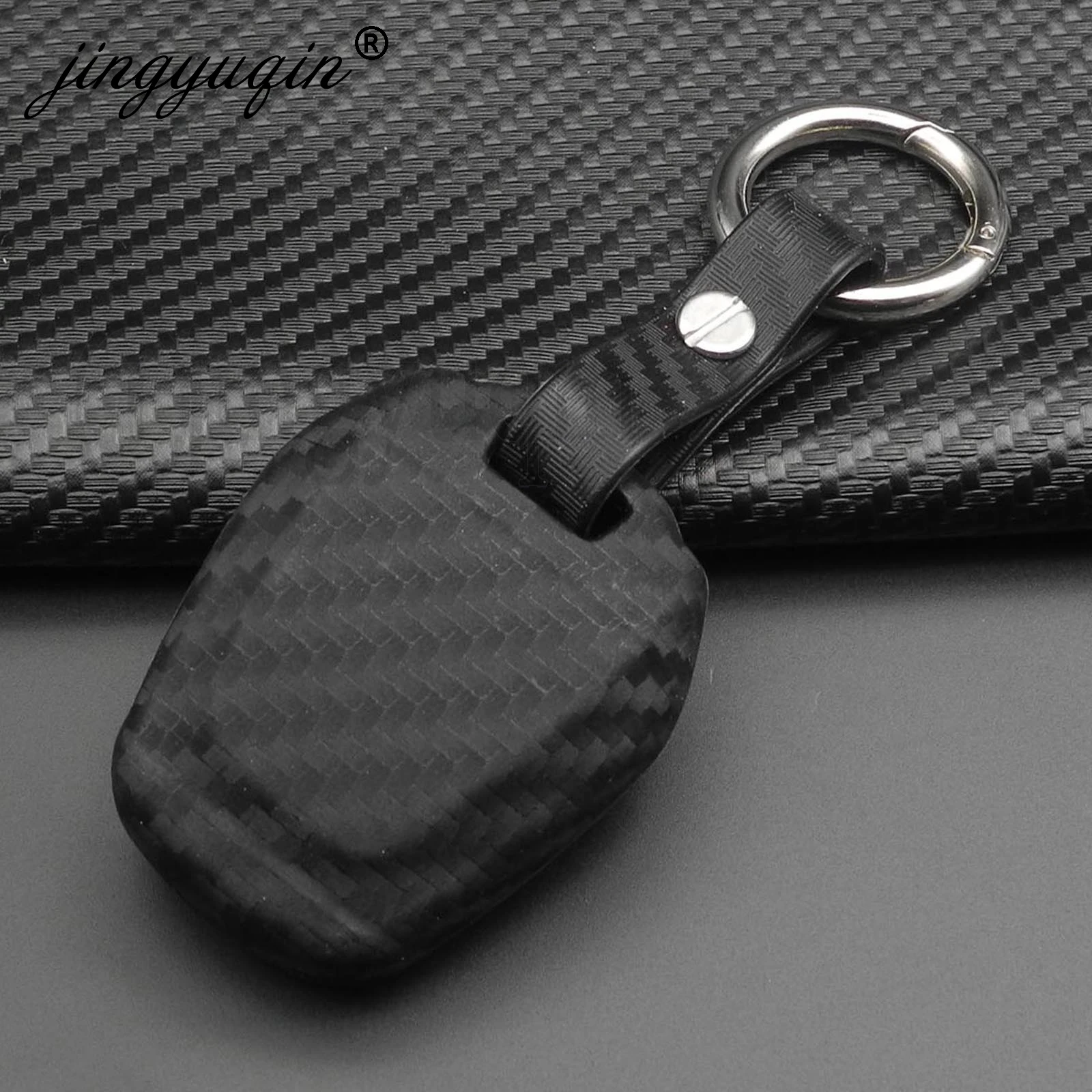 jingyuqin for Isuzu DMAX D-MAX Mu-x 2.5 2 Buttons Ignition Car Key Case Carbon Fiber Silicone Remote Fob Cover Keychain