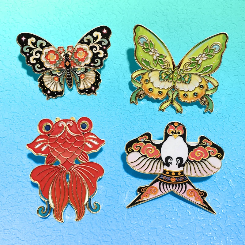 Cartoon Kite Pins 4-design Enamel Butterfly Fish Swallow Brooch For Clothes Backpack Metal Pin Lapel Badge Friends Gifts