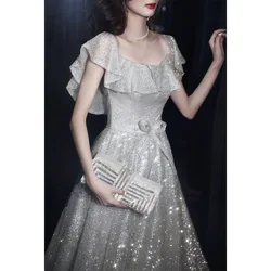 Customized Starry Evening Dress Female 2024 New Elegant Banquet Super Fairy Wedding Party Vestidos Celebrity Silver Long Slim Pr