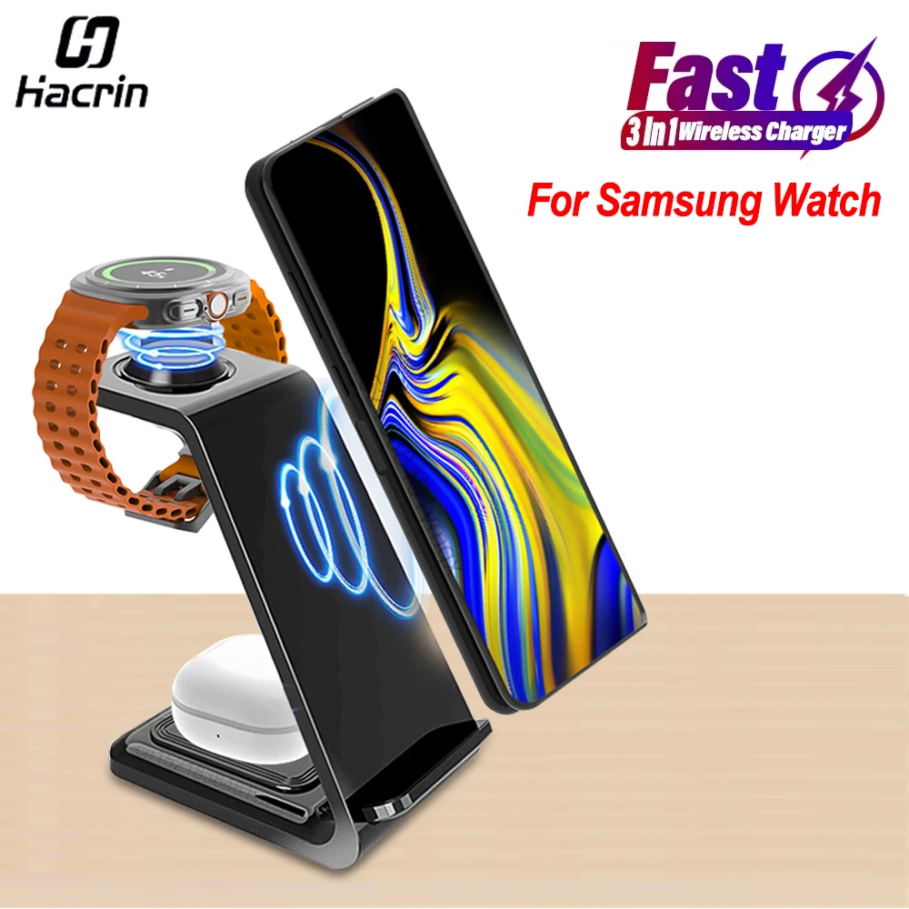 

3 in 1 Samsung Wireless Charger Fast Wireless Charging Station For Samsung Galaxy Watch 7/6/5/4/3/1/Ultra Active 1/2