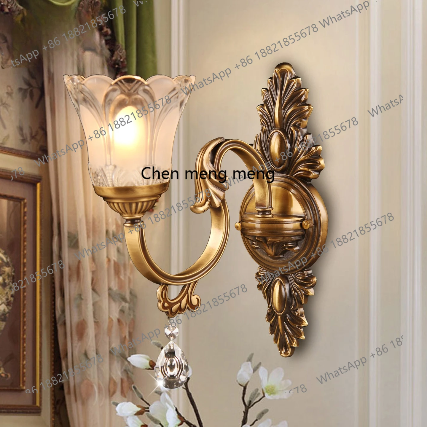 

Европейский медный настенный светильник с одной головкой, прозрачный хрустальный светильник, настенный светильник для прохода, входа, коридора