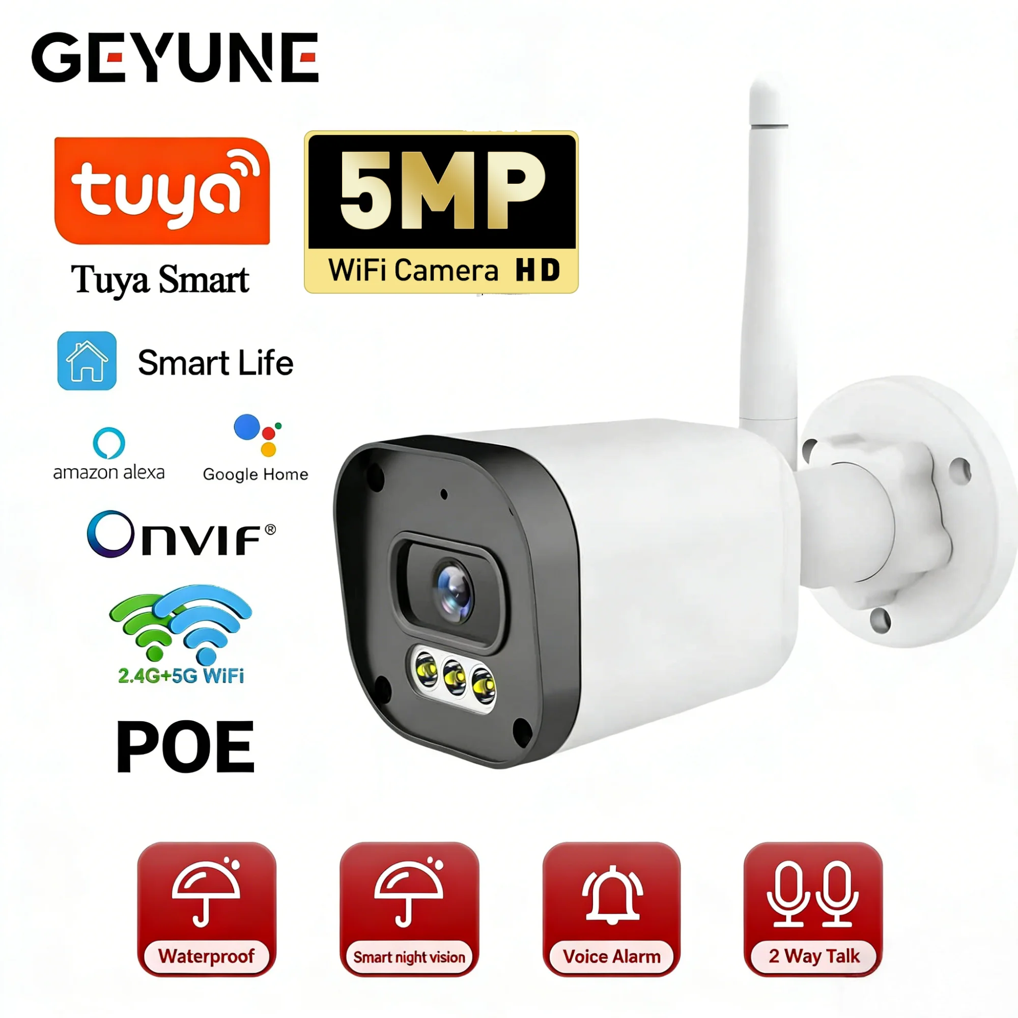 5MP Tuya POE IP Bullet Camera Outdoor Waterproof Color Night Vision 6MP 5G Wifi 2 Way Audio CCTV Security Surveillance Camera