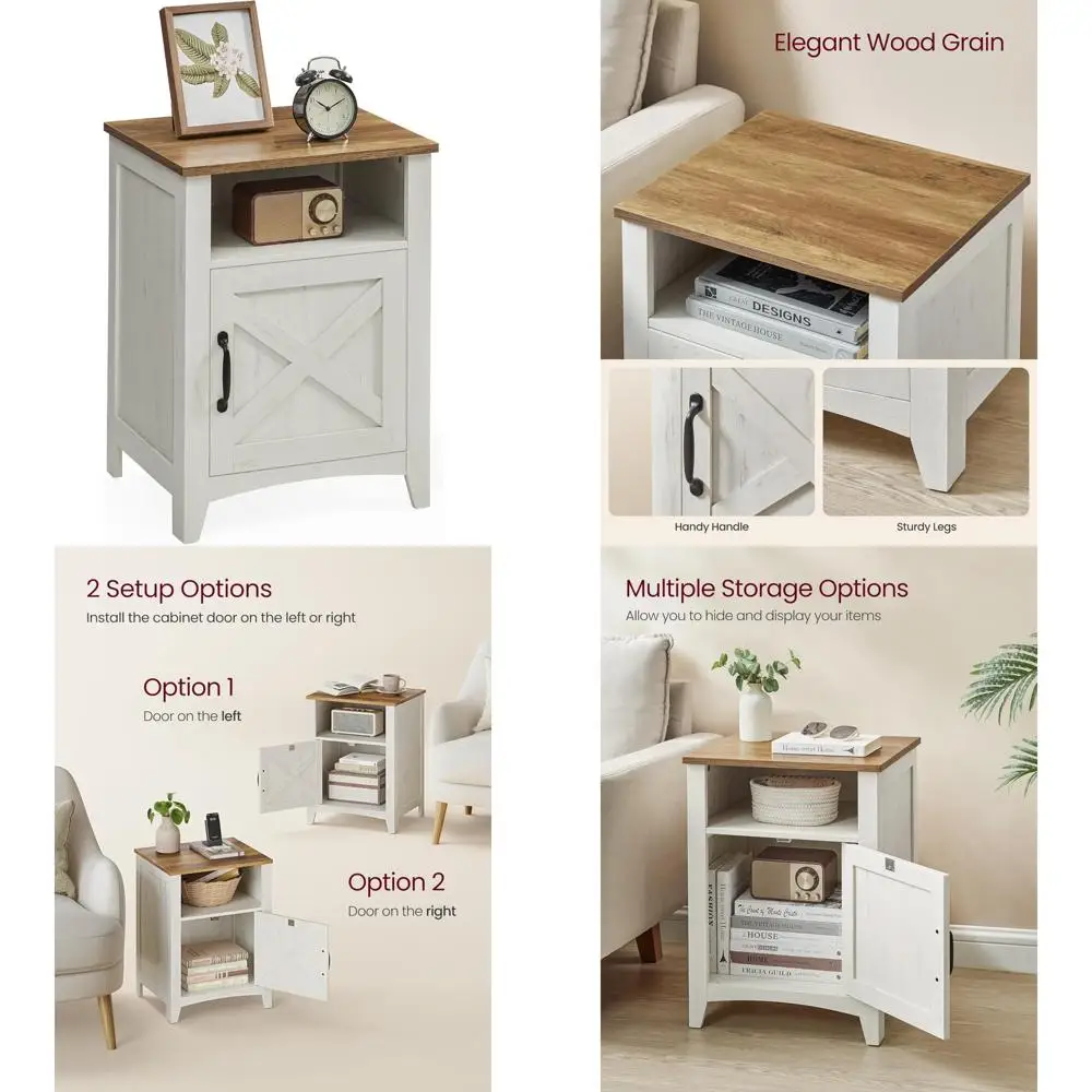 

Rustic Barn Door Farmhouse Nightstand with Storage, Bedside Table, Side End Table, Night Stand, Open Compartment for Bedroom