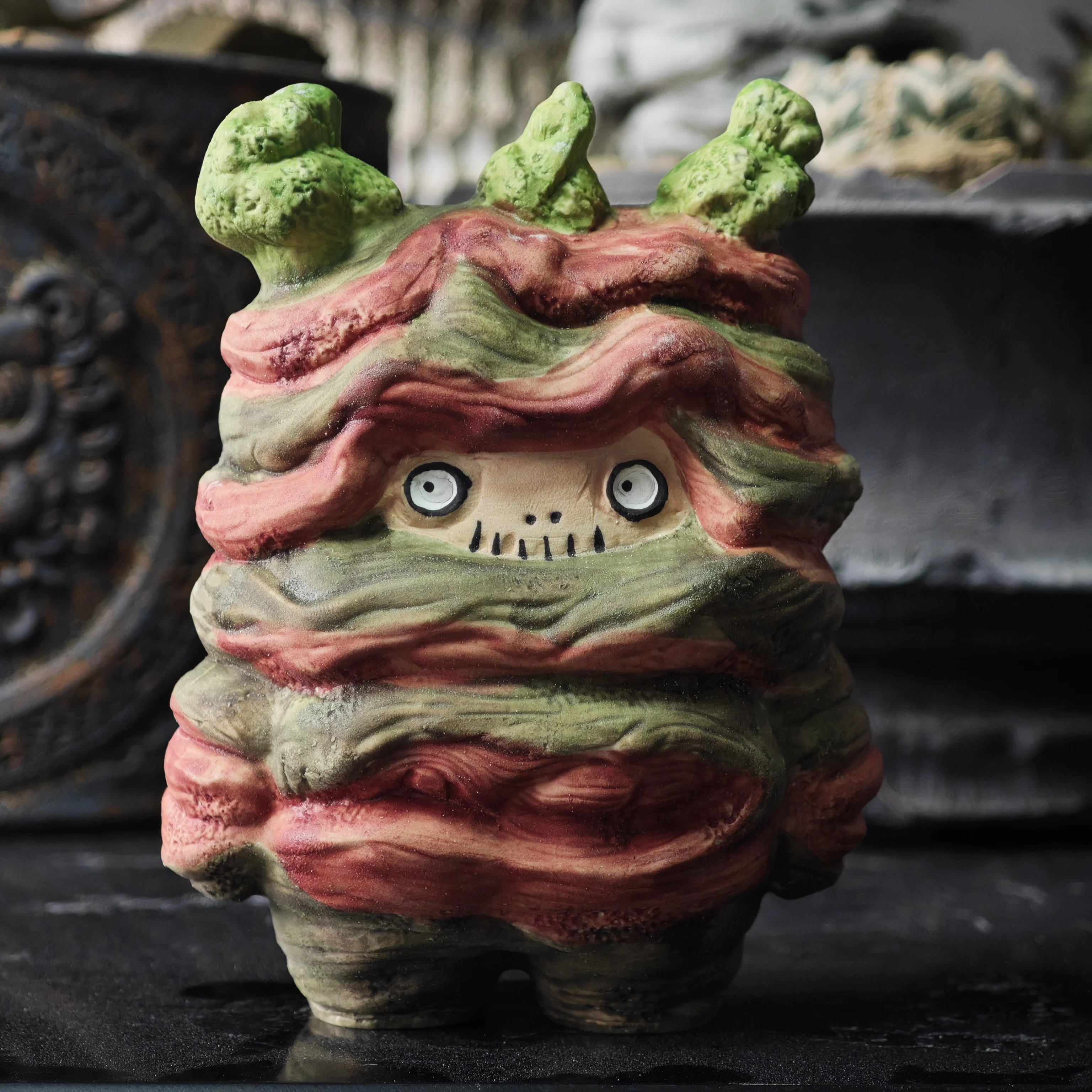 Plant Themed Decor Ornament, Dark Trendy Ceramic Doll, Mini Size For Desk & Grid Display, Creative Holiday Gift