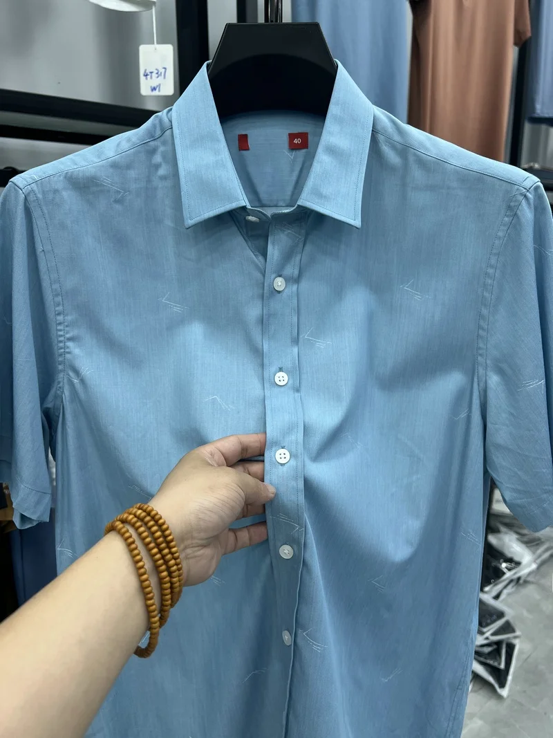 

Dujia Short Sleeve Shirt Clean Simple Casual Base Layer Shirt Summer Dad Style Fashion Urban Standard Fit Polyester Blend