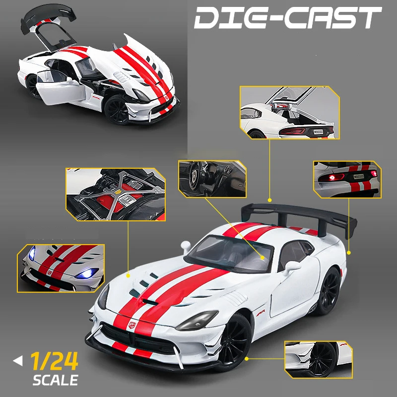 Dodge Viper ACR SRT-modelo de coche deportivo de aleación, vehículos de carreras de Metal fundido a presión, modelo de coche, simulación de sonido y luz, juguete para regalo, 1:24