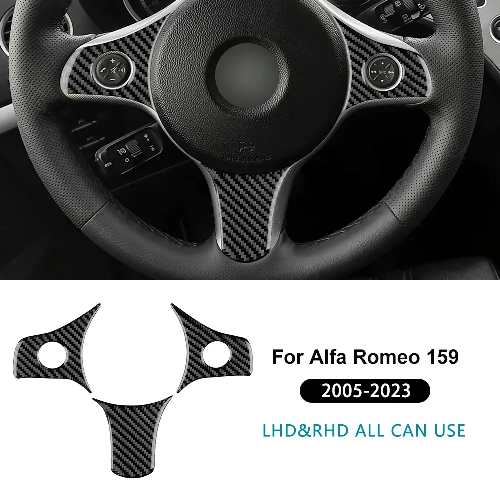 For Alfa Romeo 159 2005-2019 2020 2021 2022 2023 LHD RHD Real Soft Carbon Fiber Sticker Car Steering Wheel Button Frame Trim