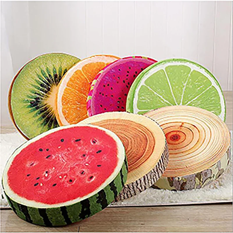 Cute Round Woods Grain Soft Plush Chair Seat Cushion Pillow Home Car Decor Stump Shaped Decorative Pillows