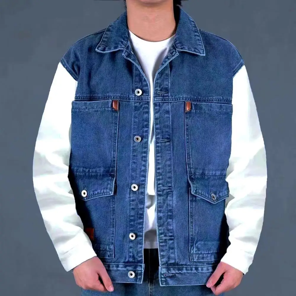 

Men's Denim Vest Spring Autumn Svel Jaet Large Size Outdoor Multi-ket Coat Youth Trendy Faion Single Button Closure