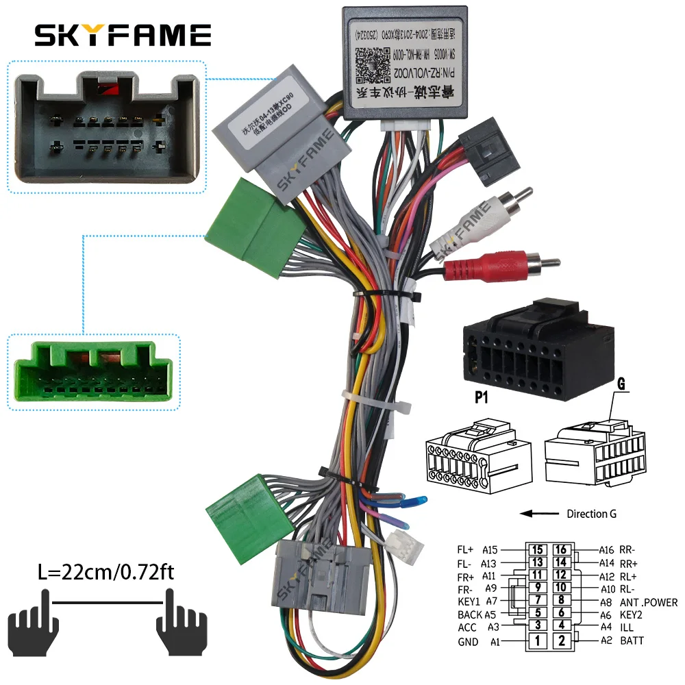 SKYFAME-Adaptador de arnés de cableado de 16 pines para coche, decodificador de caja Canbus, Cable de alimentación de Radio Android para Volvo XC90 S90 V90 OD-OLO-02