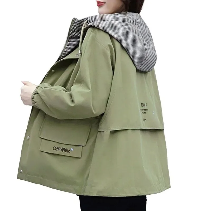 

Jacket Women Large Size 8XL 2025 Spring Autumn New Korean Coat Loose Casual Windbreaker Hooded Fat MM Outwear Female Trend Tops