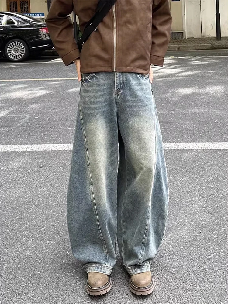 

Мужские джинсы с широкими штанинами в американском стиле ретро, свободные прямые брюки-бананы CleanFit, дизайн, молодежный тренд, смесь хлопка и полиэстера