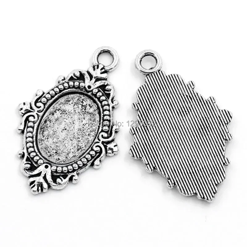 150Pcs Pendants Cabochon Cameo Setting Oval Flower Lace Antique Silver Tone Jewelry DIY Findings Charms 40x25mm