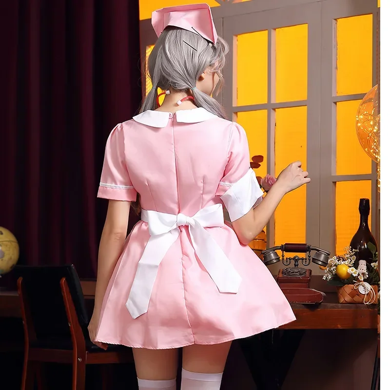 Pink Cute Nurse Lolita Maid Dress Costume Cosplay Suit For Girls Woman Waitress Maid Party Stage Fancy Dress