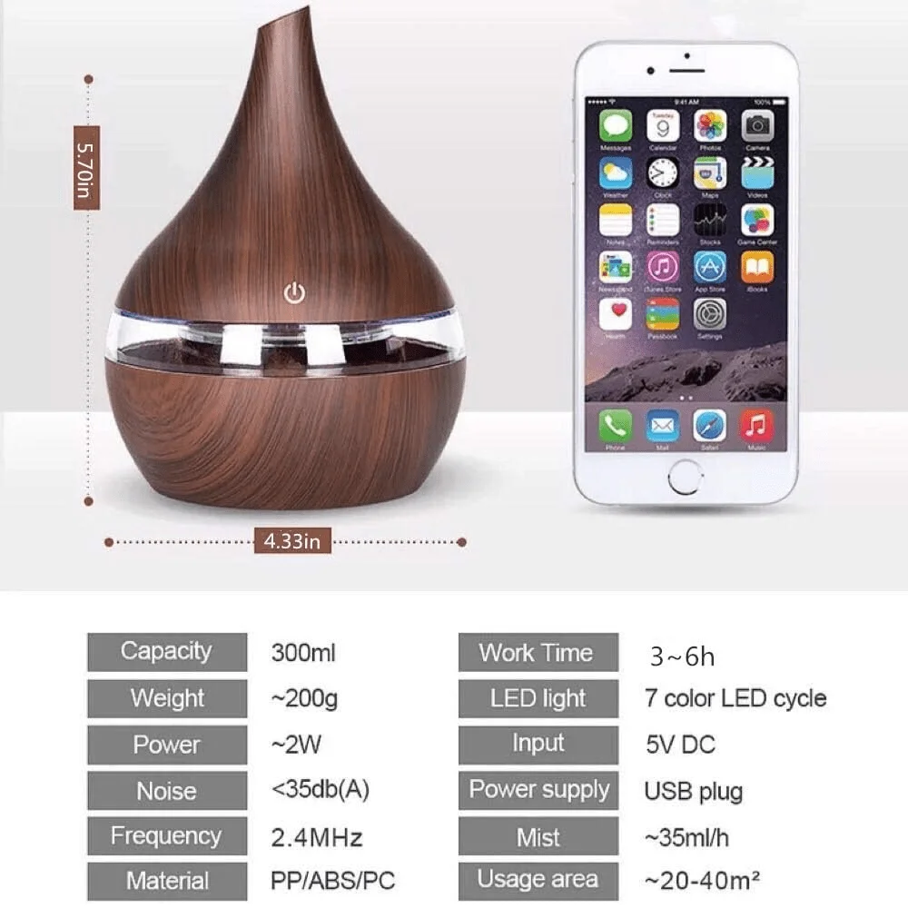 Aromatherapy Essential Oil Diffuser Wood Grain Remote Control Ultrasonic Air Humidifier Cool with 7 Color LED night Lights