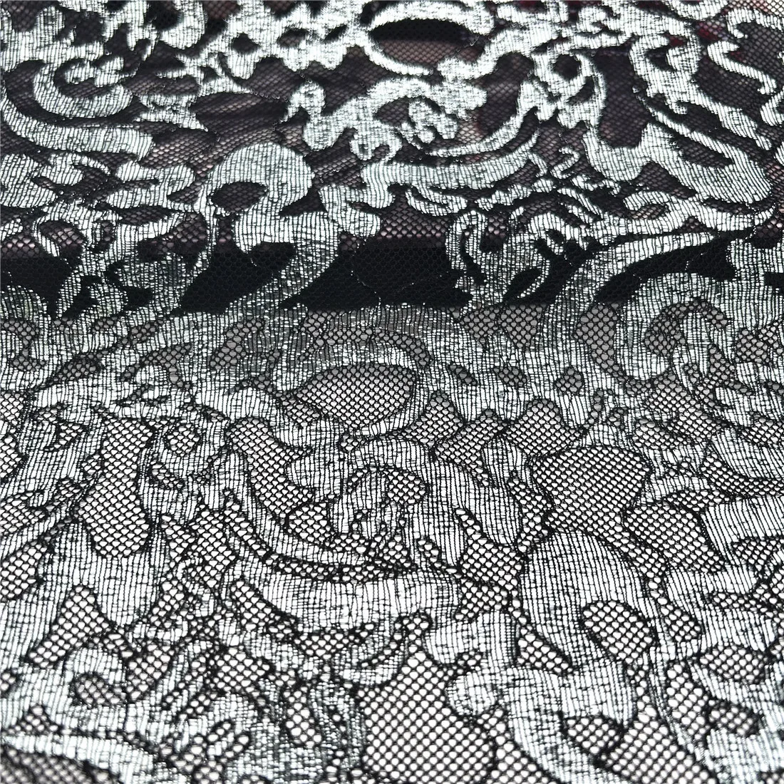 3y/lot Width 25cm Black Bottom With Silver Shiny Elastic Lace Trim For Clothes Underwear Sewing Craft DIY Apparel Fabrics Lace