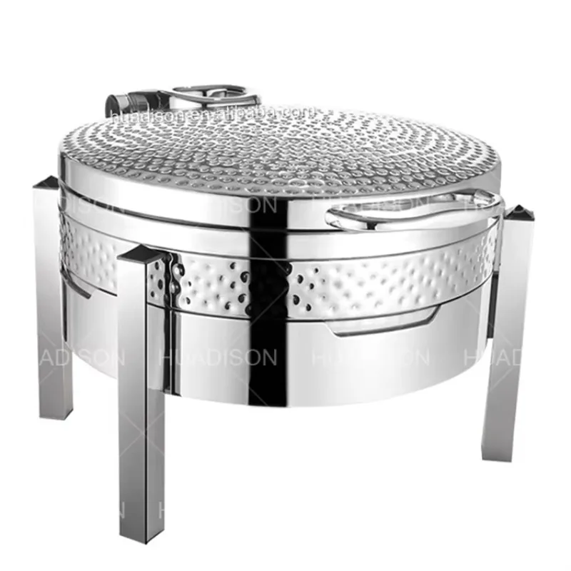 Huadison Catering Equipment Buffet 6L Round Chafing Dish Food Warmer Hammered Silver Chaffing Dish Buffet Set