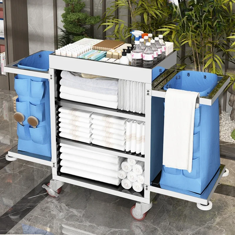 

Stainless Cart Commercial Vegetables Rack Iron Trolley Rotating High-style Utility Janitorial Dining Gold Service Wagon Hotel