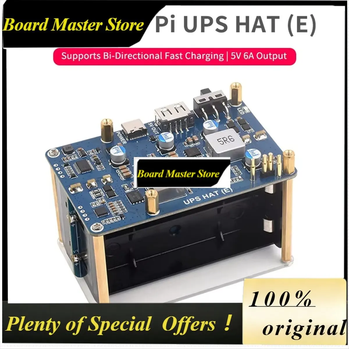 BoMaSA72Z UPS HAT (E) For 5/4B/3B+, Bi-Directional Fast Charging, 5V 6A Output, Pogo Pins Connector