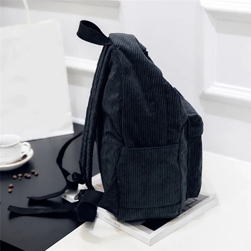 Soft Fabric Backpack Female Corduroy Design School Backpack For Teenage Girls Striped Backpack Women Velvet Screen