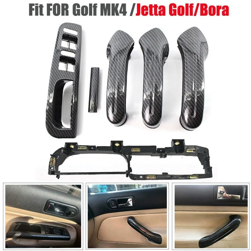 Carbon Fiber Inner Door Handle Window Switch Control Panel Trim For Bora Golf 4 MK4 Jetta 1999-2004