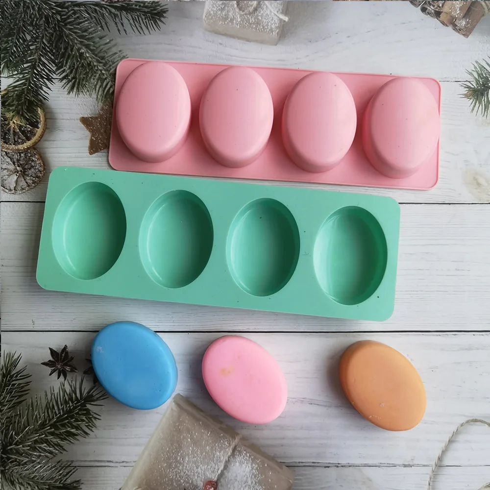 4 Cavities Oval Handmade Soap Silicone Mold DIY Geometry Soap Making Kits Cake Candle Chocolate Mold Gifts Art Craft Decor