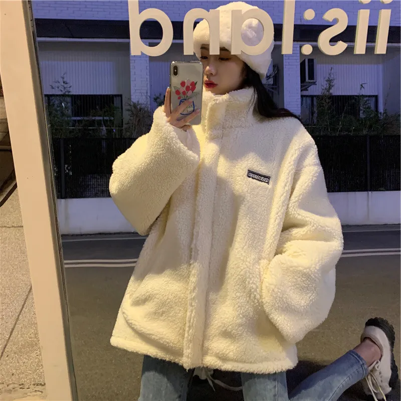 Women Autumn Winter Wear Fleece Jacket Overcoat Thickened Warm Zip Long Sleeve Double Sided Fleece Coat Pockets Outdoor Coat