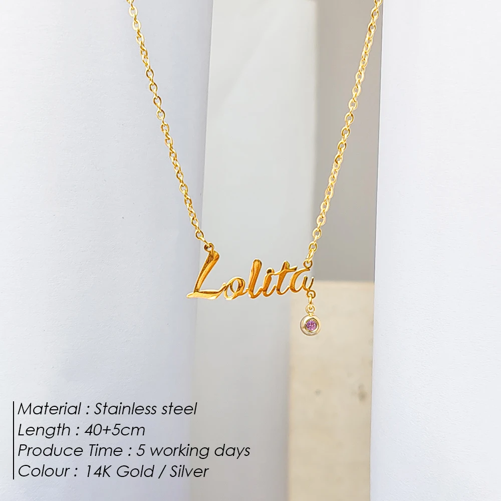 EMANCO Sparkling Birthstone Pendant Necklaces Custom Name Monogrammed Necklace Stainless Steel Women's Jewelry Wholesale