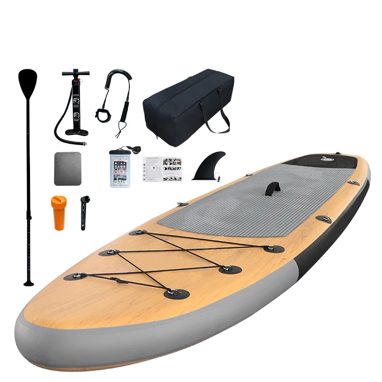 2023 Nieuwste ontwerp Houten stijl Paddle Opblaasbaar sup Board Adventure Opblaasbaar Bamboe Paddle Board