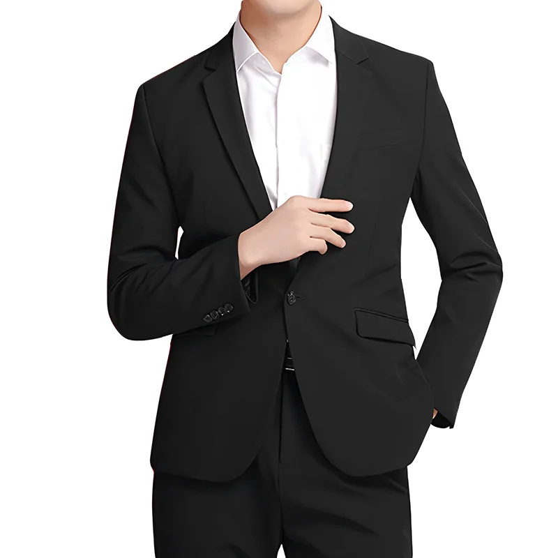 

Men's 2 Piece Slim Fit Business Suit Set, 1 Button Black Blazer Jacket Pants Solid Wedding Dress Tux and Trousers