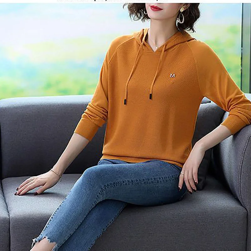 Fashion Spliced All-match Lace Up Hooded Knitted Sweater Women's Clothing 2023 Autumn Winter New Casual Pullovers Korean Tops